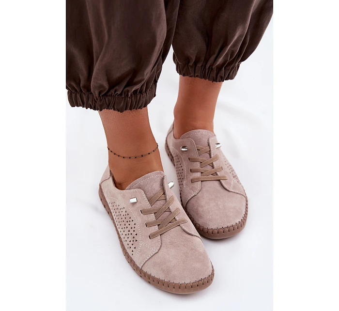 dámské polobotky z pravé semišové kůže Béžové model 22091735 - EVENTO dámské polobotky z pravé semišové kůže Béžové model 22091735 - EVENTO