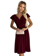 MATILDE - Dámské šaty ve vínové bordó barvě s výstřihem a krátkými rukávy 425-4