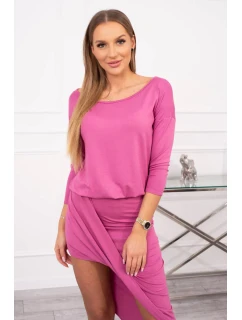 Asymetrické šaty, 3/4 rukávy, růžové