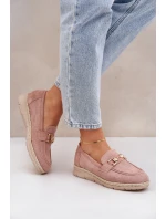 Dámské mokasíny s a zlatým detailem a pletením růžové model 21683732 - Boto