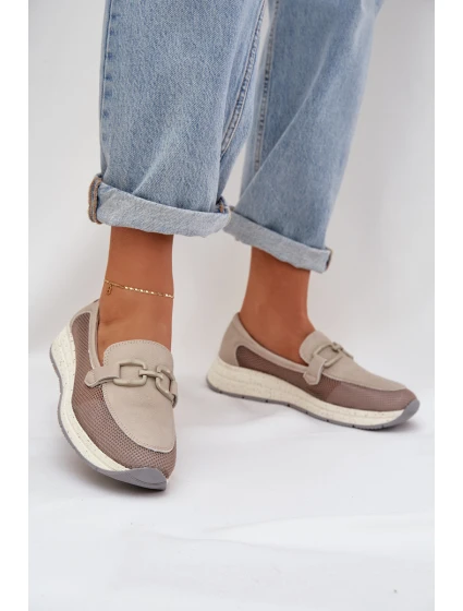 Dámské Kožené Mokasíny D&A model 21685986 Šedé - S.Barski Dámské Kožené Mokasíny D&A model 21685986 Šedé - S.Barski