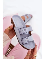 Dámské sandály s přezkami na korkové podrážce modré Sercele Dámské sandály s přezkami na korkové podrážce modré Sercele