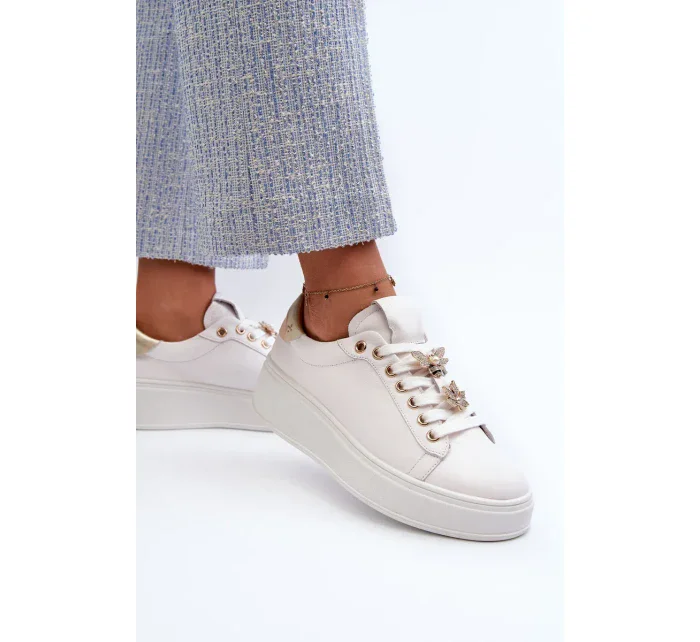 Dámské kožené tenisky na platformě s kolíky D&A White Dámské kožené tenisky na platformě s kolíky D&A White