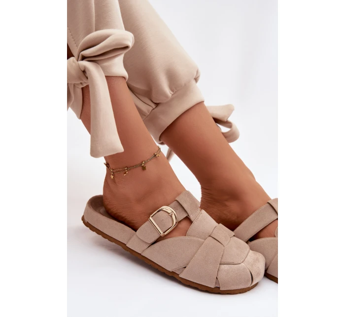 Dámské mules s pásky a zlatým přezkou Béžové Ganelle