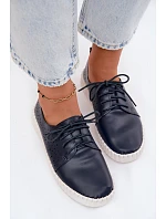 Dámské otevřené polobotky na šněrování tmavě modré model 22133930 - Boto