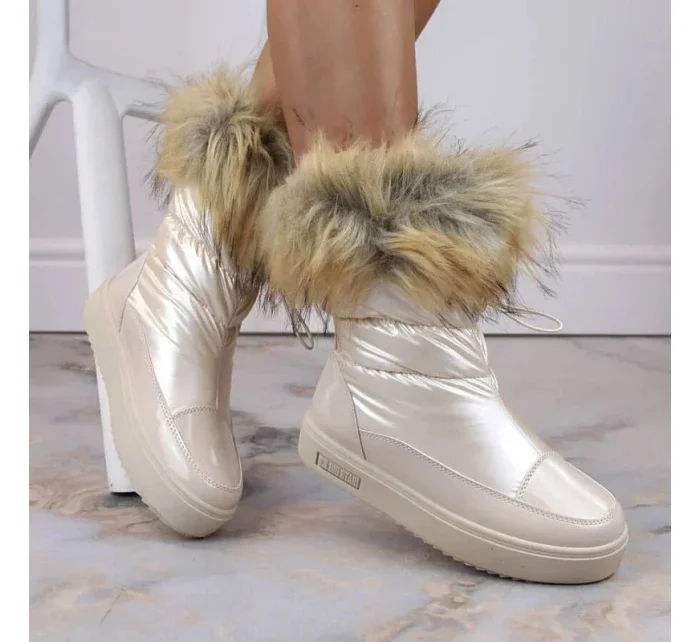 Dámské sněhule INT1924B sněhule na platformě z umělé kožešiny MM274380 Světle béžová - Big Star
