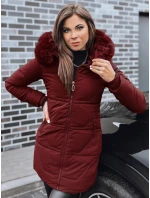 Dámská prošívaná bunda s kožešinou vínová FashionStreet TY5396