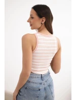 Dámská bavlněná proužkovaná top bez rukávů pudrově růžová
