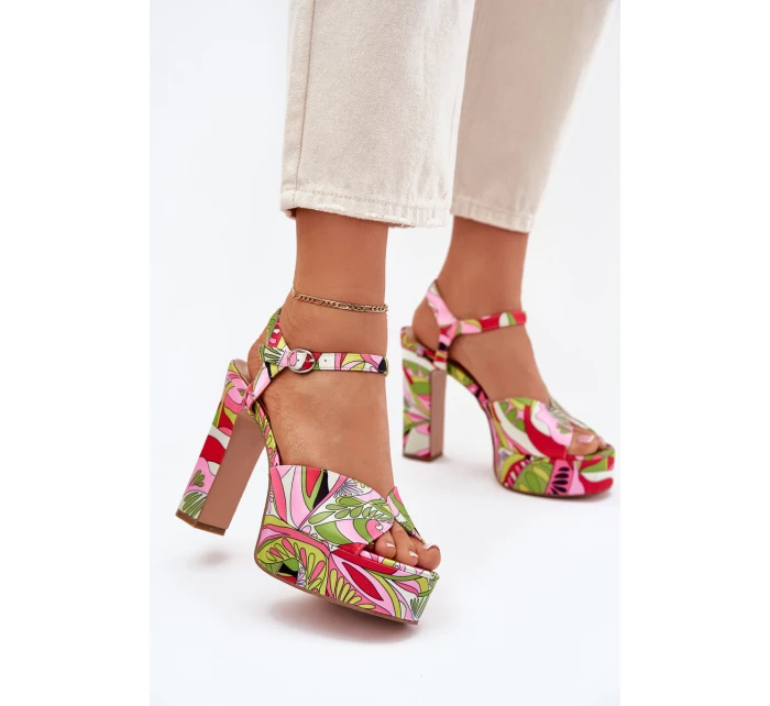Vzory Sandály Na Podpatku A Platformě Růžovo-Zelené Slaria Vzory Sandály Na Podpatku A Platformě Růžovo-Zelené Slaria