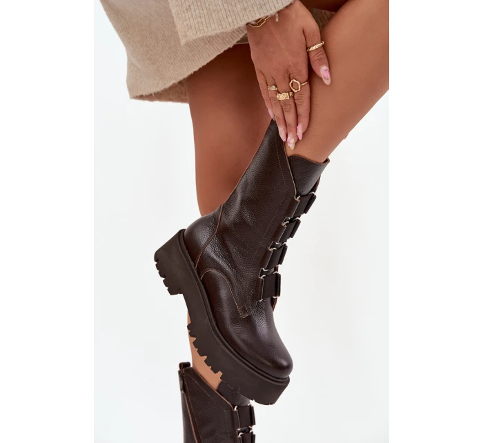 Dámské kotníkové boty z přírodní kůže na platformě Zazoo 3795 Čokoládové