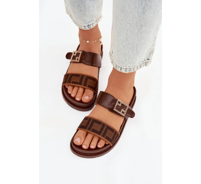 Dámské pantofle s zlatým sponou hnědé Fiorisse