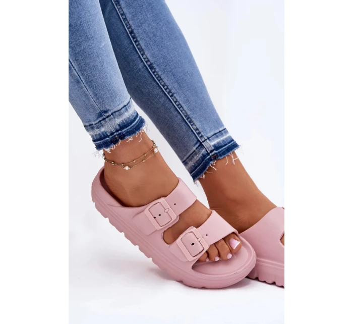 Dámské pěnové pantofle na platformě – růžové