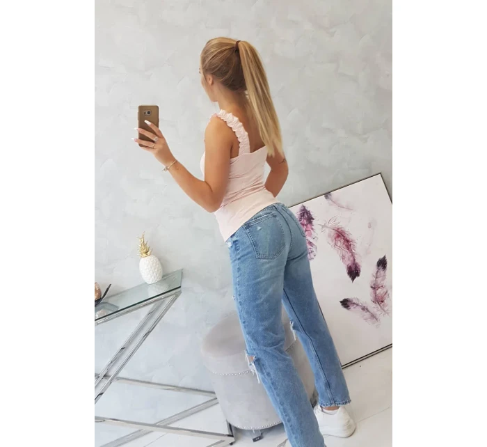 Halenka bez ramínek s volánky, pudrově růžová Halenka bez ramínek s volánky, pudrově růžová