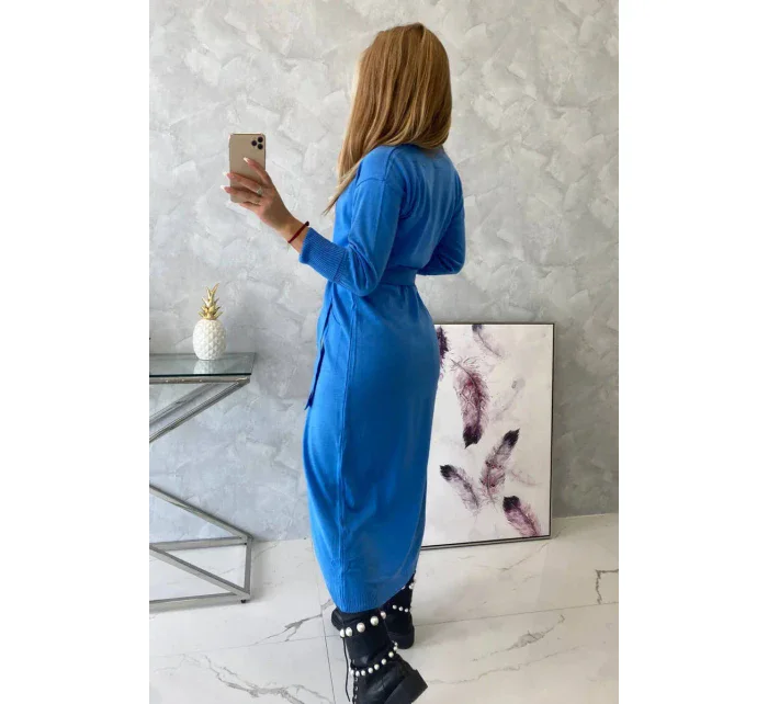 Sweter długi kardigan wiązany w talii jeansowy