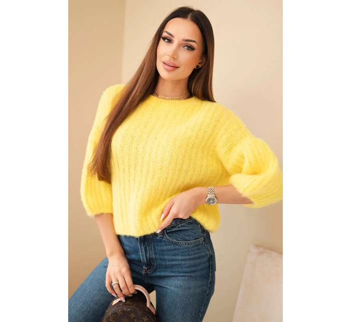 Dámský model 21803195 svetr s 3/4 rukávem žlutý - K-Fashion Dámský model 21803195 svetr s 3/4 rukávem žlutý - K-Fashion