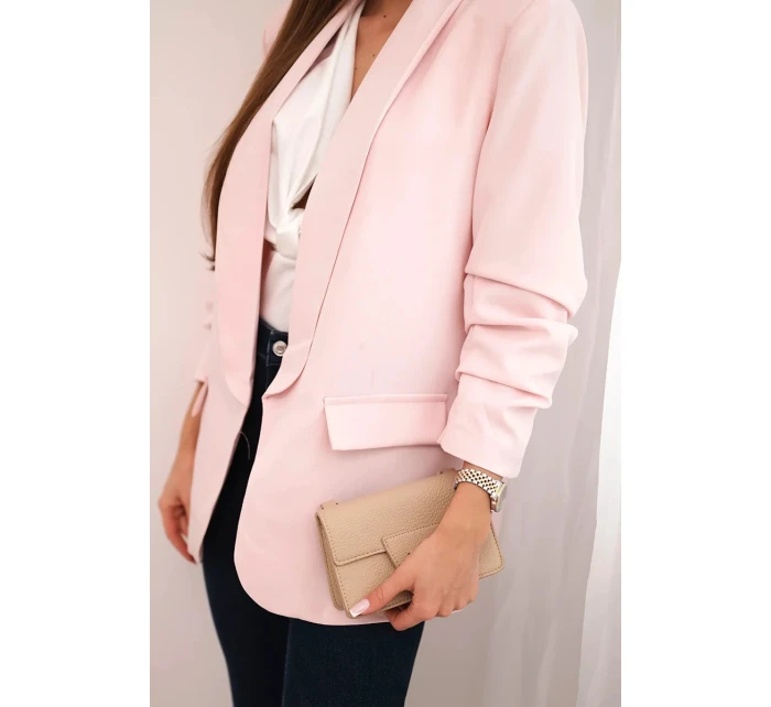 Elegantní sako s klopami pudrově růžové