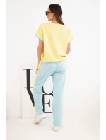 Dámský komplet máslový s oversize mikinou a širokými kalhotami žlutý + mátový