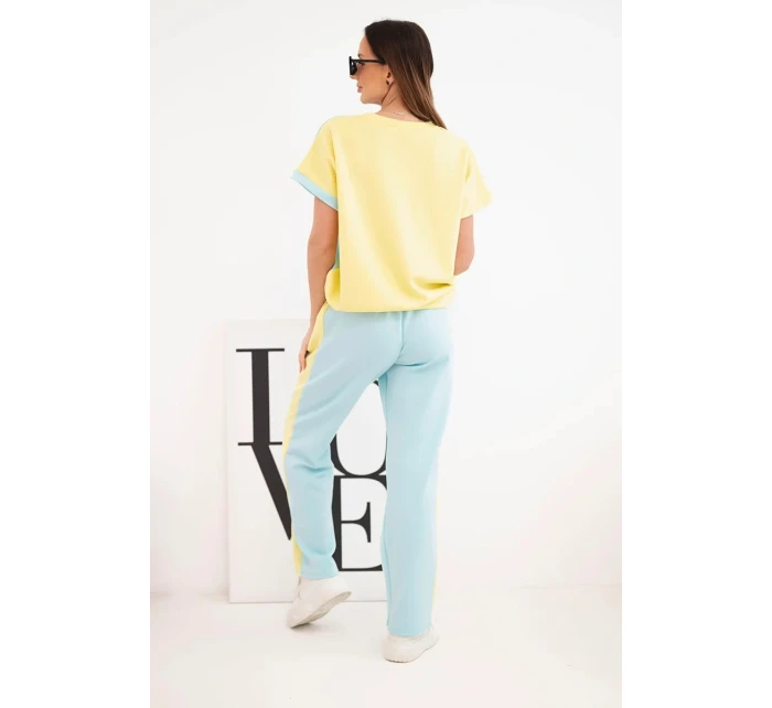Dámský komplet máslový s oversize mikinou a širokými kalhotami žlutý + mátový