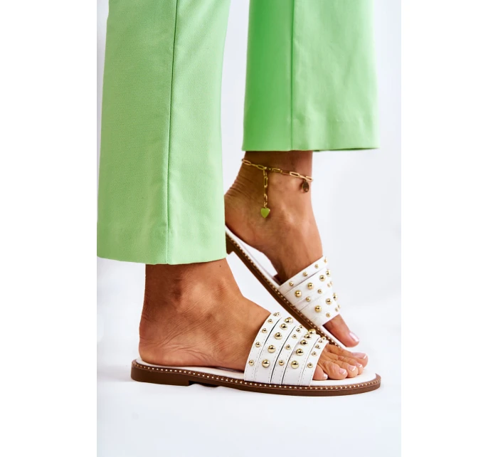 Dámské kožené pantofle s zdobením bílým Brien