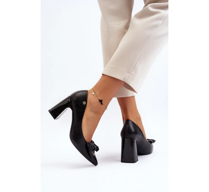 Lodičky na podpatku s mašlí černé Ariemessa