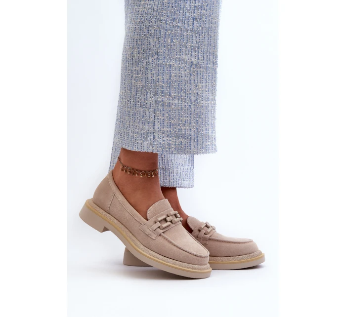 Semišové dámské mokasíny model 21660160 Béžová - S.Barski