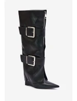 Kozačky ke kolenům na klínu s ohrnutým svrškem a model 21677855 - Boto