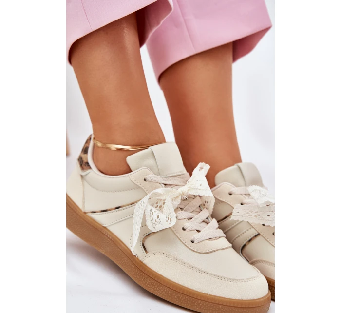 Nízké Dámské Tenisky S Krajkou Leopardí Béžové Zielle