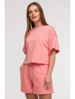 B294 Oříznutá mikina s krátkým rukávem - korálová B294 Oříznutá mikina s krátkým rukávem - korálová