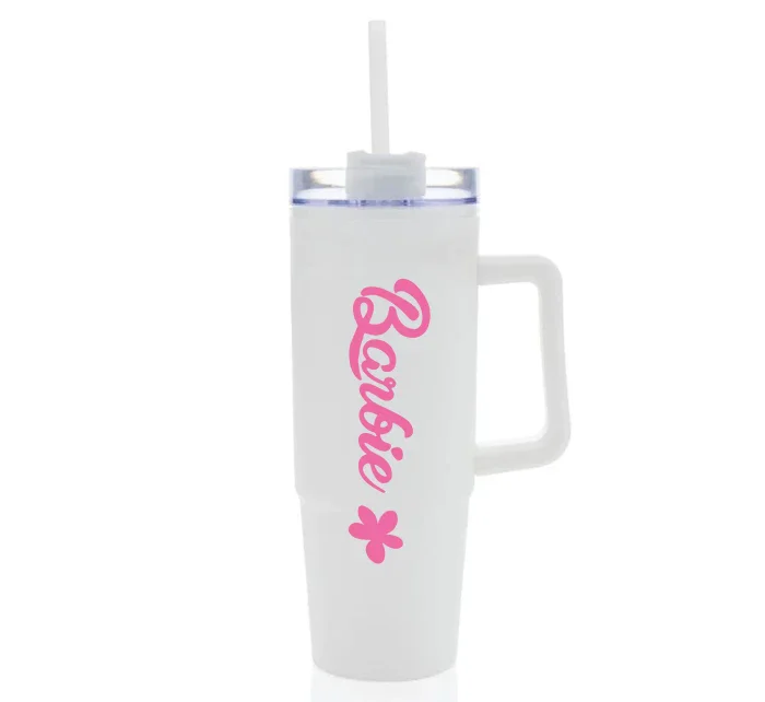 BARBIE - bílý cestovní hrnek s průhledným víčkem 900 ml  