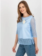 Dámská halenka LK BZ model 21402151 Světle modrá s bílou Lakerta - FPrice Dámská halenka LK BZ model 21402151 Světle modrá s bílou Lakerta - FPrice