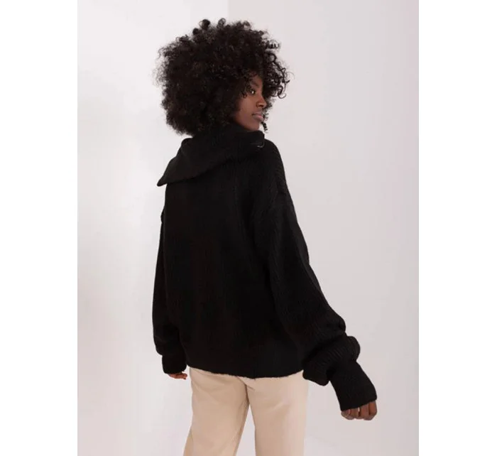 Černý volný dámský svetr s rolákem model 19576706 - Factory Price
