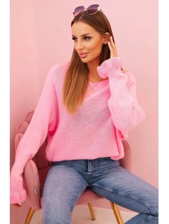 Svetr dámský z mohéru s nařasenými rukávy a výstřihem na zádech světle růžový