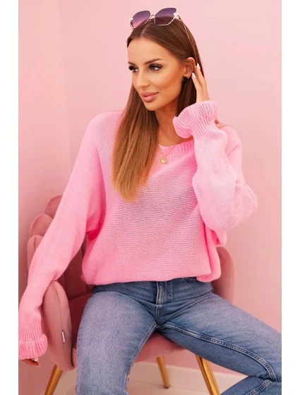 Svetr dámský z mohéru s nařasenými rukávy a výstřihem na zádech světle růžový Svetr dámský z mohéru s nařasenými rukávy a výstřihem na zádech světle růžový