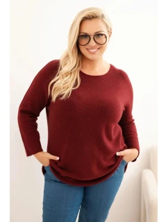 Svetr dámský plus size s lodičkovým výstřihem bordový