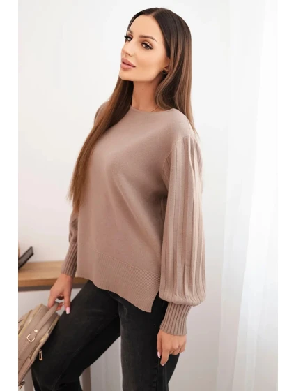 Dámský viskózový svetr s dlouhým rukávem a rozparkem po model 21410302 fango - K-Fashion Dámský viskózový svetr s dlouhým rukávem a rozparkem po model 21410302 fango - K-Fashion