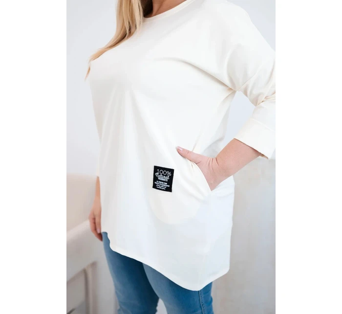 Dámská blůza Plus Size s delším zadním dílem a dlouhým rukávem světle béžová Dámská blůza Plus Size s delším zadním dílem a dlouhým rukávem světle béžová