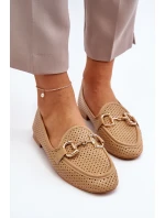 Dámské mokasíny na ploché podrážce s ozdobou Camel model 21650946 - Boto Dámské mokasíny na ploché podrážce s ozdobou Camel model 21650946 - Boto