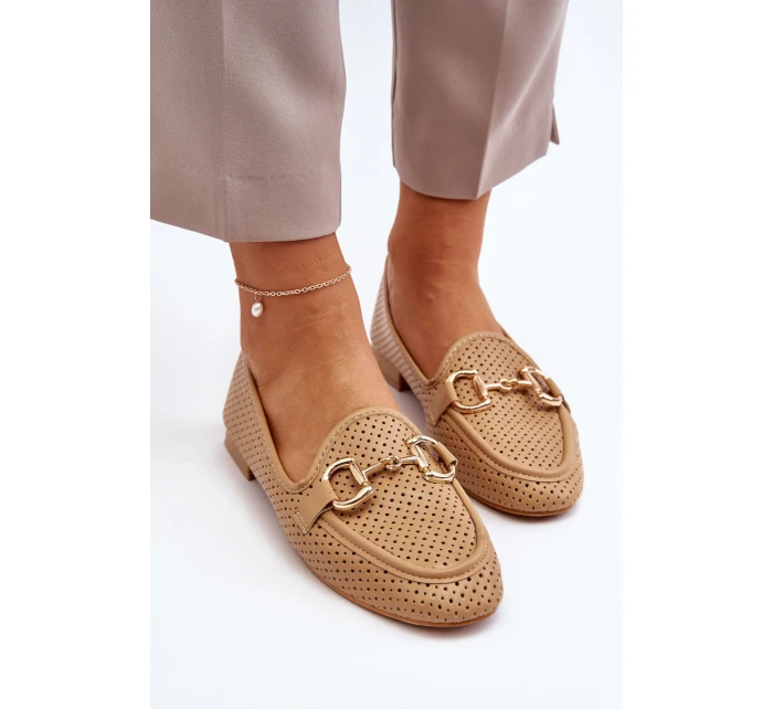 Dámské mokasíny na ploché podrážce s ozdobou Camel model 21650946 - Boto Dámské mokasíny na ploché podrážce s ozdobou Camel model 21650946 - Boto