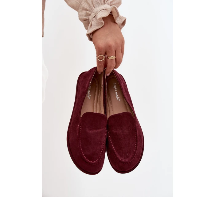 Dámské mokasíny z eko semiše ploché bordové model 21710856 - Boto Dámské mokasíny z eko semiše ploché bordové model 21710856 - Boto