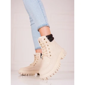 Komfortní hnědé  kotníčkové boty dámské na plochém podpatku