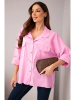Dámská bavlněná košile s kapsami jasně růžová