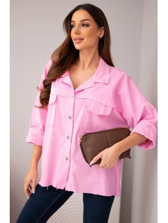 Dámská bavlněná košile s kapsami jasně růžová