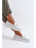 Dámské kožené mokasíny na platformě bílé model 21655823 - S.Barski