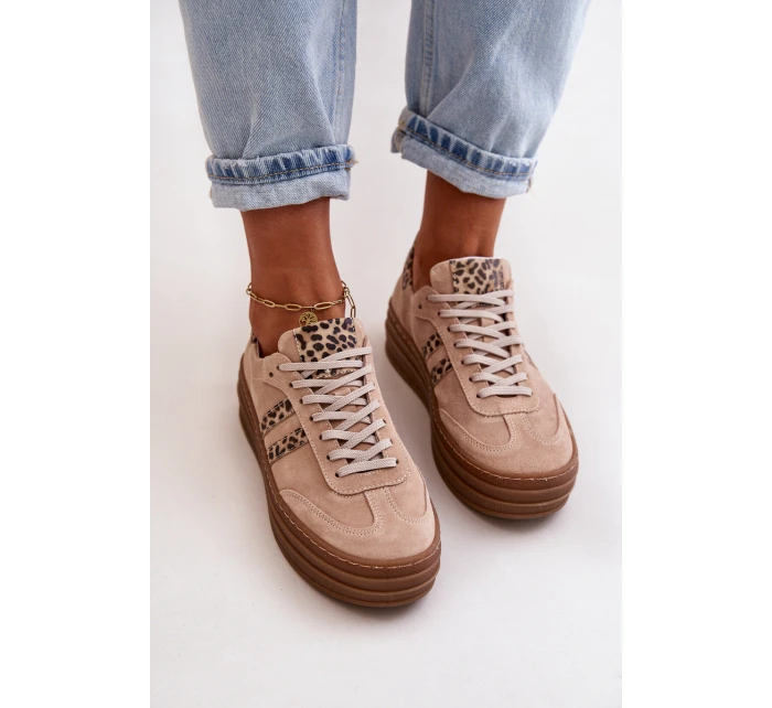 model 21669356 Dámské Semišové Sneakersy Na Platformě Leopardí Růžové - Zazoo