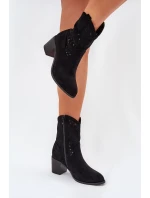 Dámské Ažurové Kožené Botky Na Podpatku S.Barski HY51-125 Černé