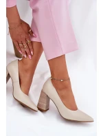 Kožené lodičky na podpatku béžové model 21697010 - EVENTO