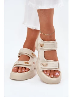 Dámské sandály se zlatými detaily béžové model 21701752 - EVENTO