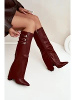 Dámské Kozačky Na Podpatku  Pásky S Přezkami Bordové model 21704830 - Boto