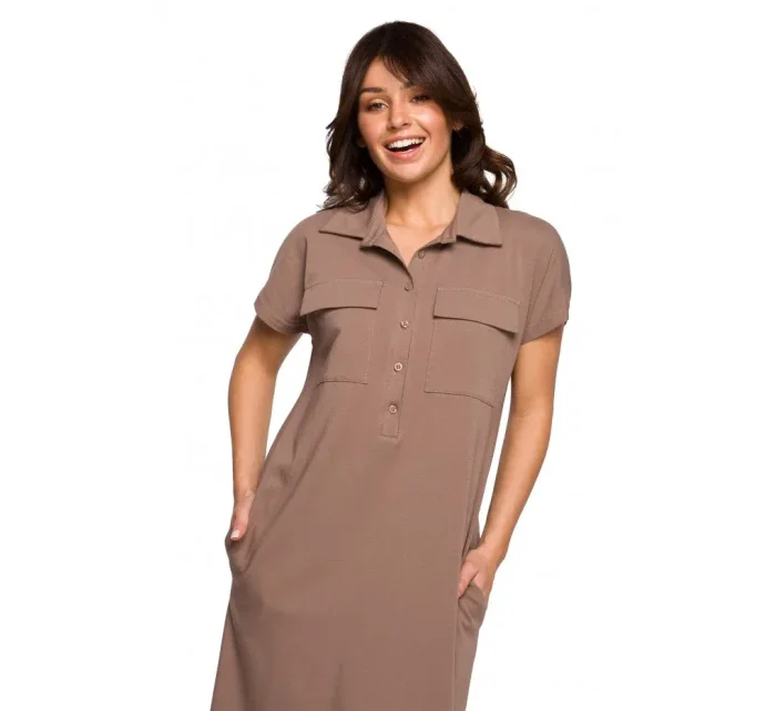 B222 Safari šaty s kapsami s klopou - kakao B222 Safari šaty s kapsami s klopou - kakao