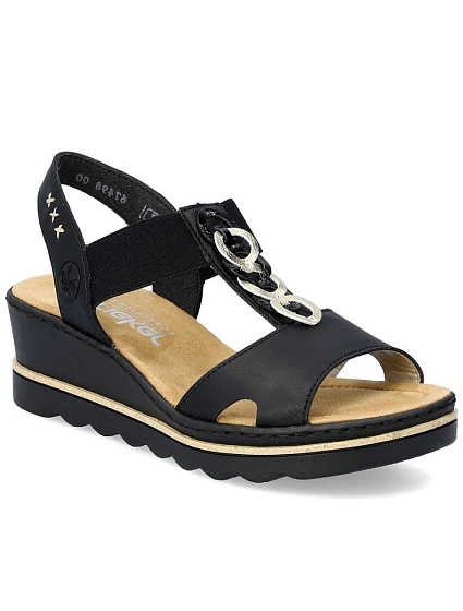 Dámské sandály na podpatku pohodlné černé model 22063551 - Rieker Dámské sandály na podpatku pohodlné černé model 22063551 - Rieker